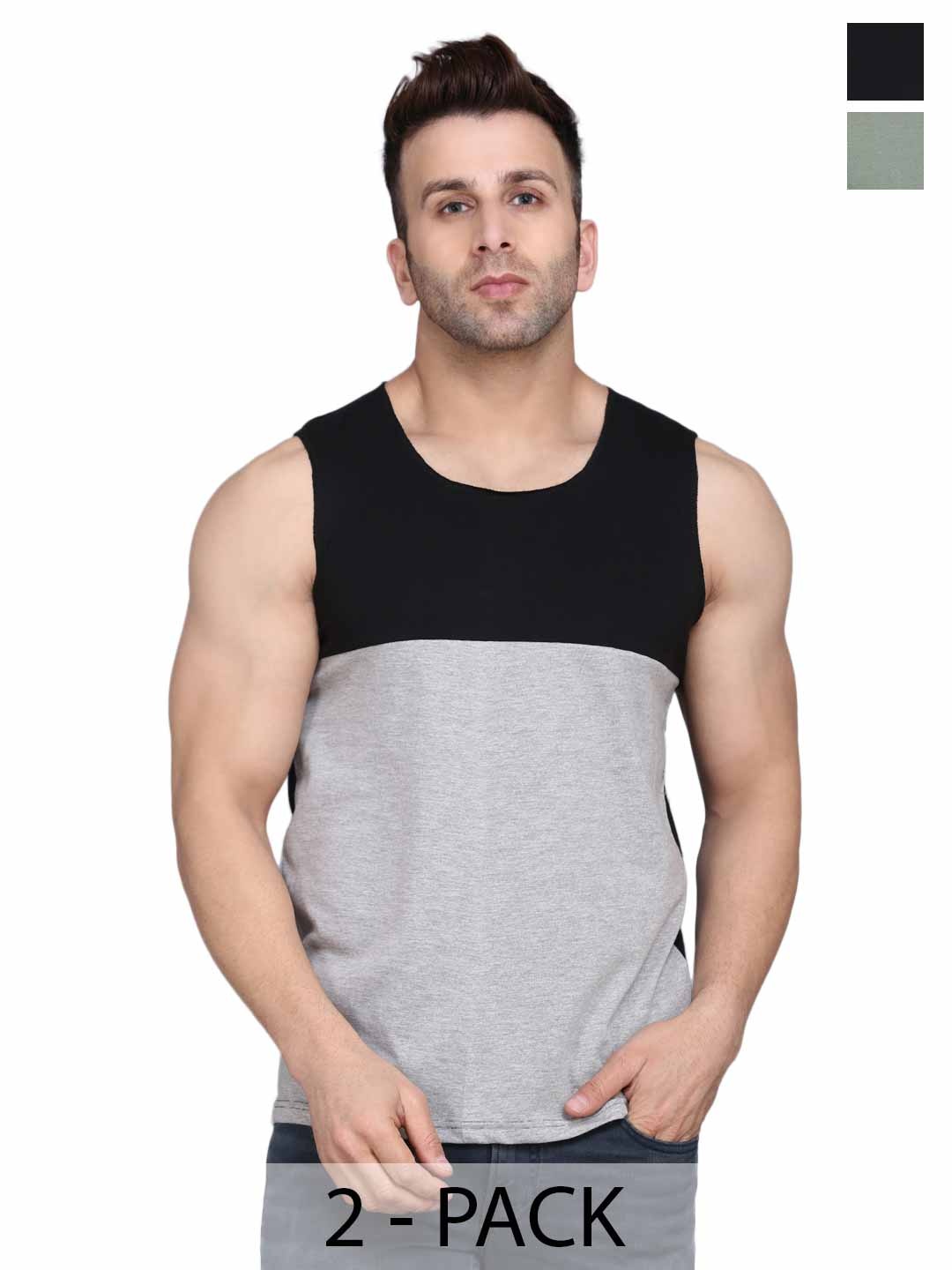 

WOOSTRO Men Pack Of 2 Solid Round Neck Cotton Slim Fit T-shirts, Grey