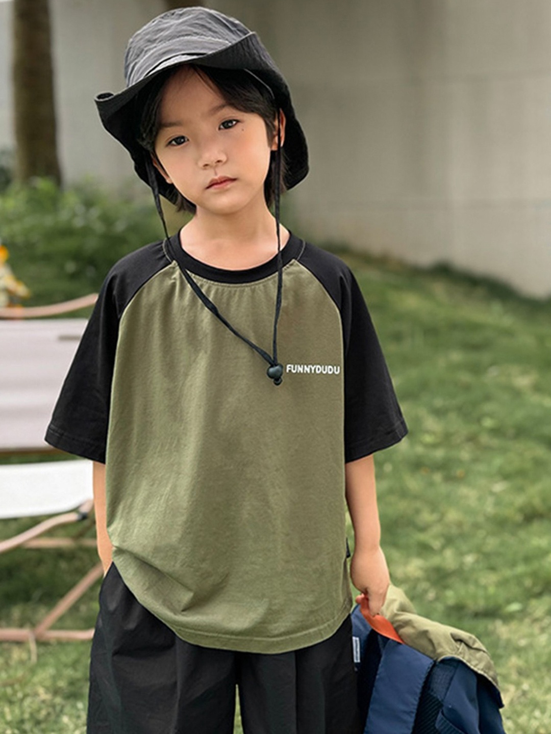 

LULU & SKY Boys Colourblocked Round Neck Cotton Oversized T-shirt, Olive
