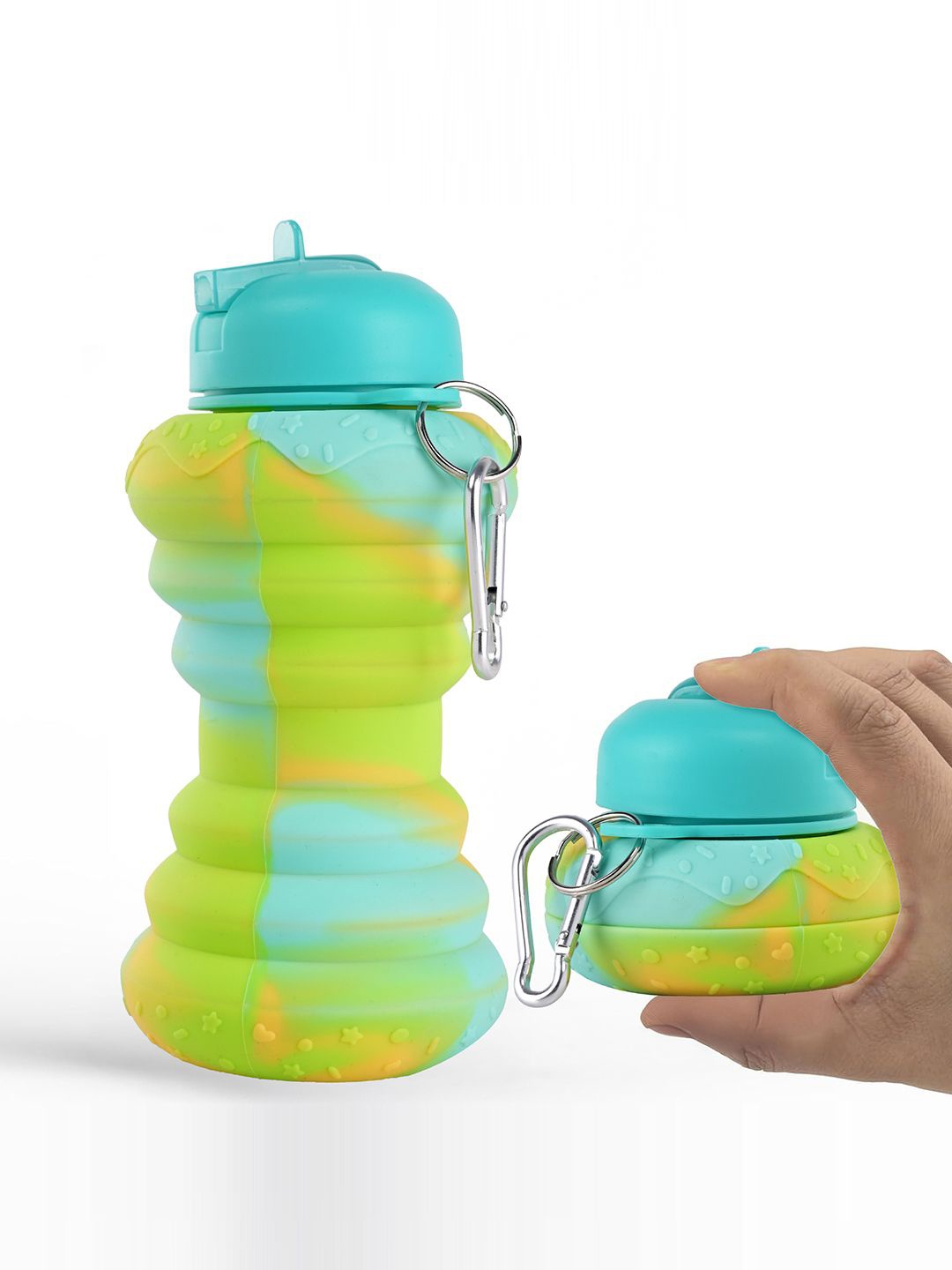 

Kuber Industries Green Pack of 2 Collapsible Water Bottles With Flip Cap-600 ml Each