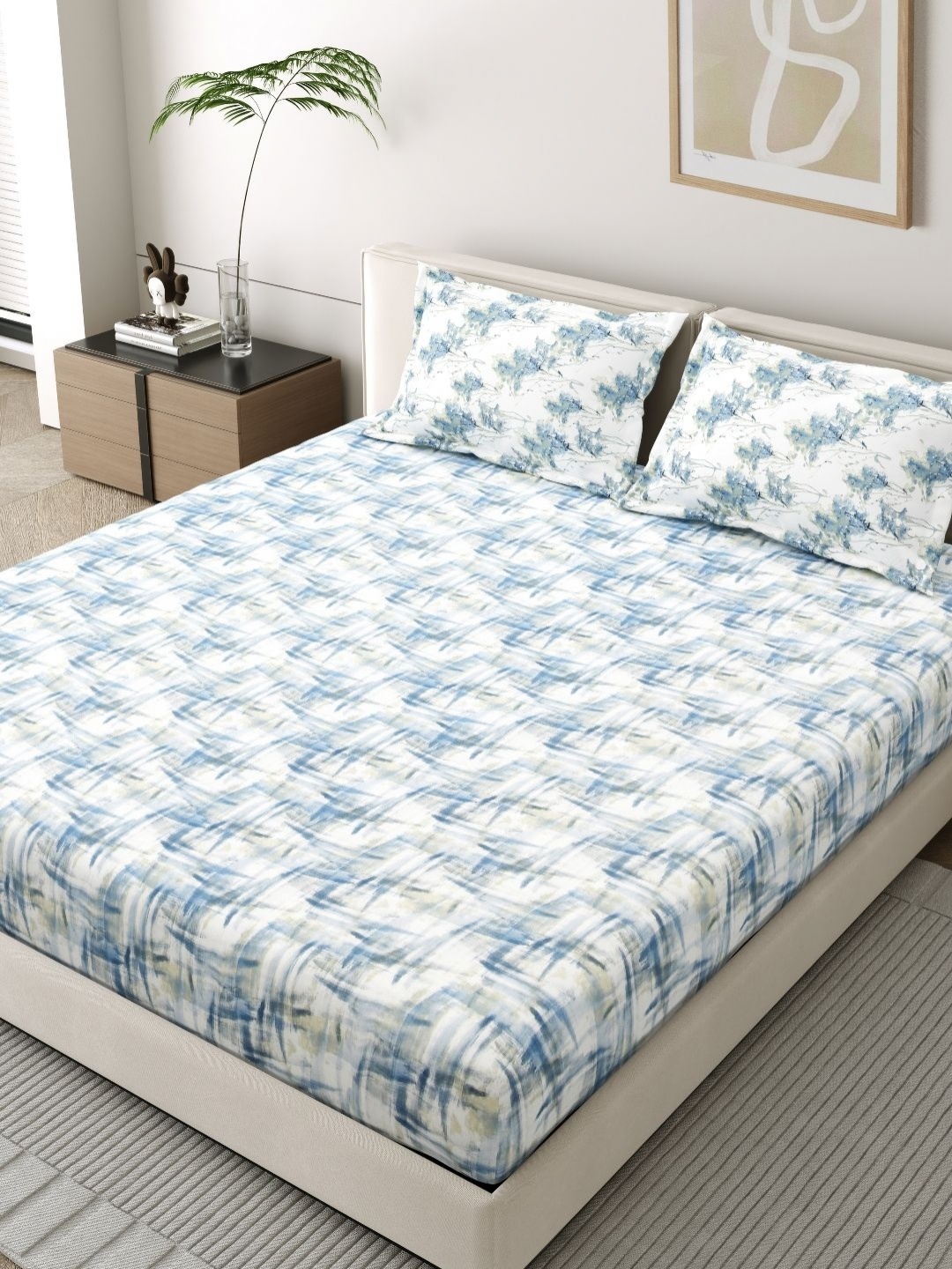 

EverHOME Oasis Blue & White Printed 210 TC Cotton King Bedsheet Set 2.74 m x 2.74 m