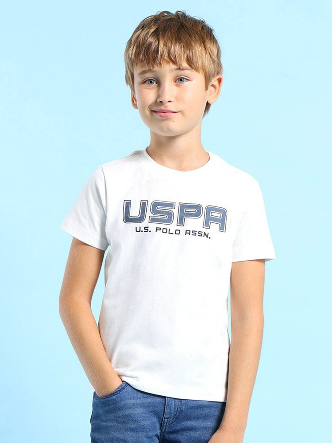 

U.S. Polo Assn. Kids Boys Typography Printed Round Neck Cotton T-shirt, White