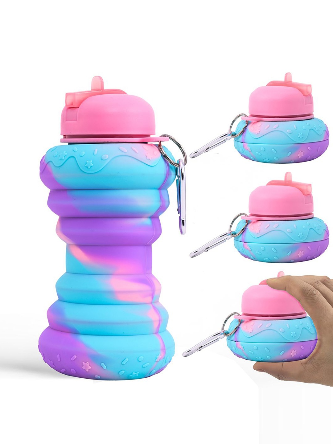 

Kuber Industries Pink Pack of 4 Printed Collapsible Water Bottles With Flip Cap-600ml Each