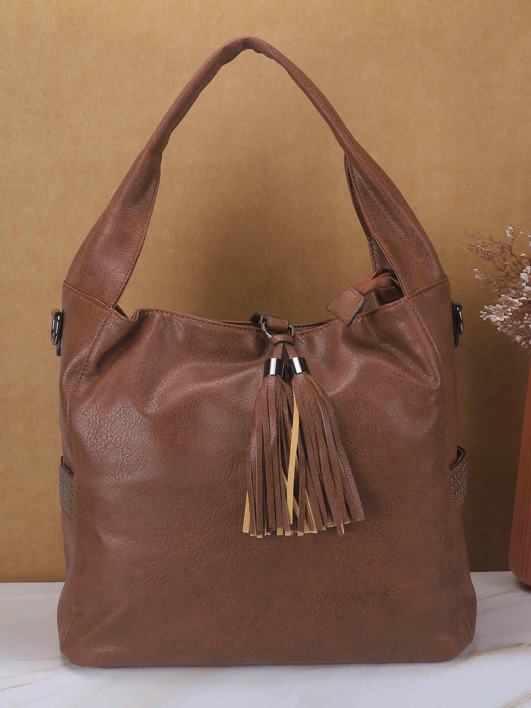 

Mochi Oversized Bucket Hobo Bag with Tasselled, Brown