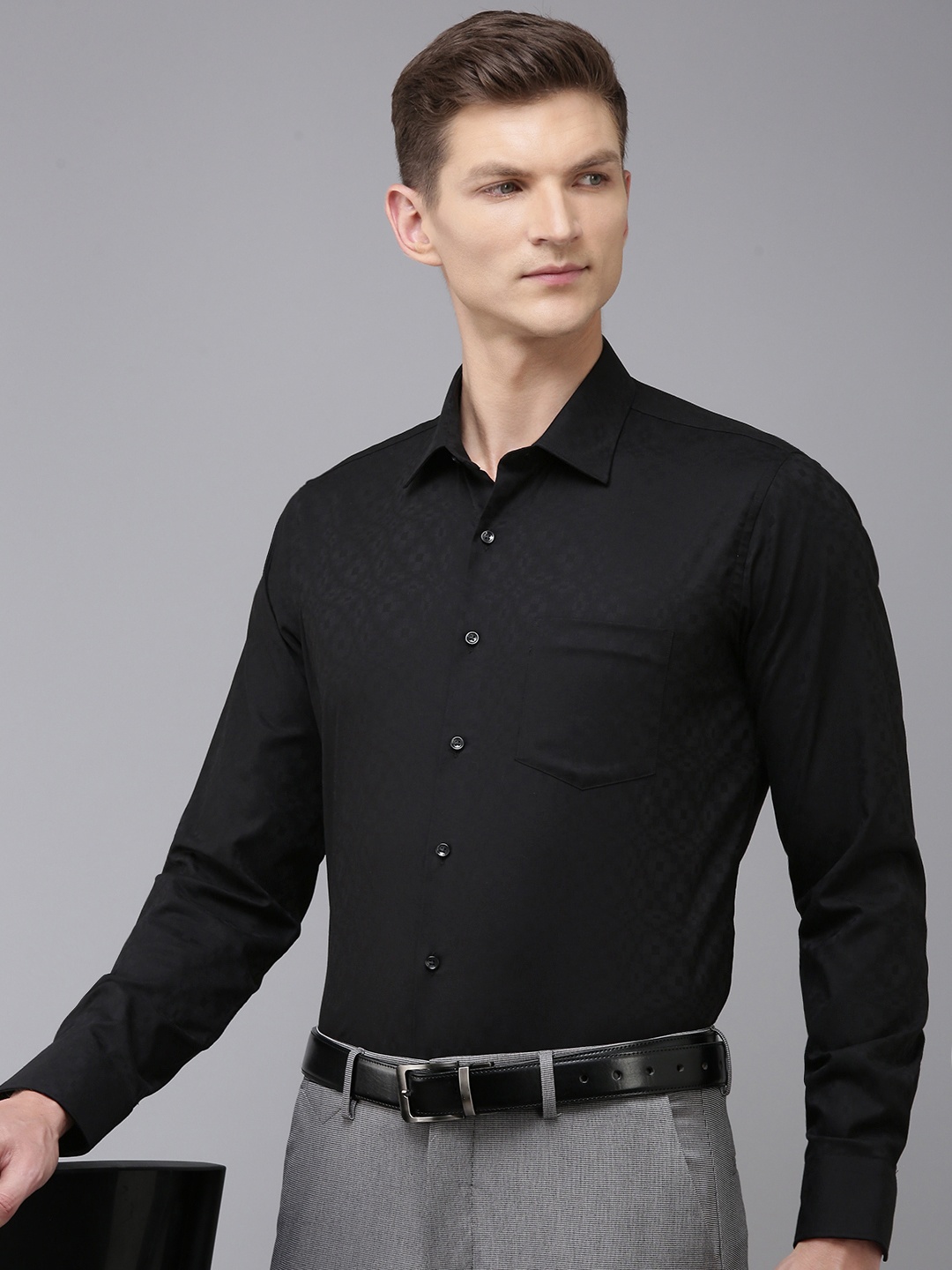 

Van Heusen Pure Cotton Slim Fit Checked Formal Shirt, Black