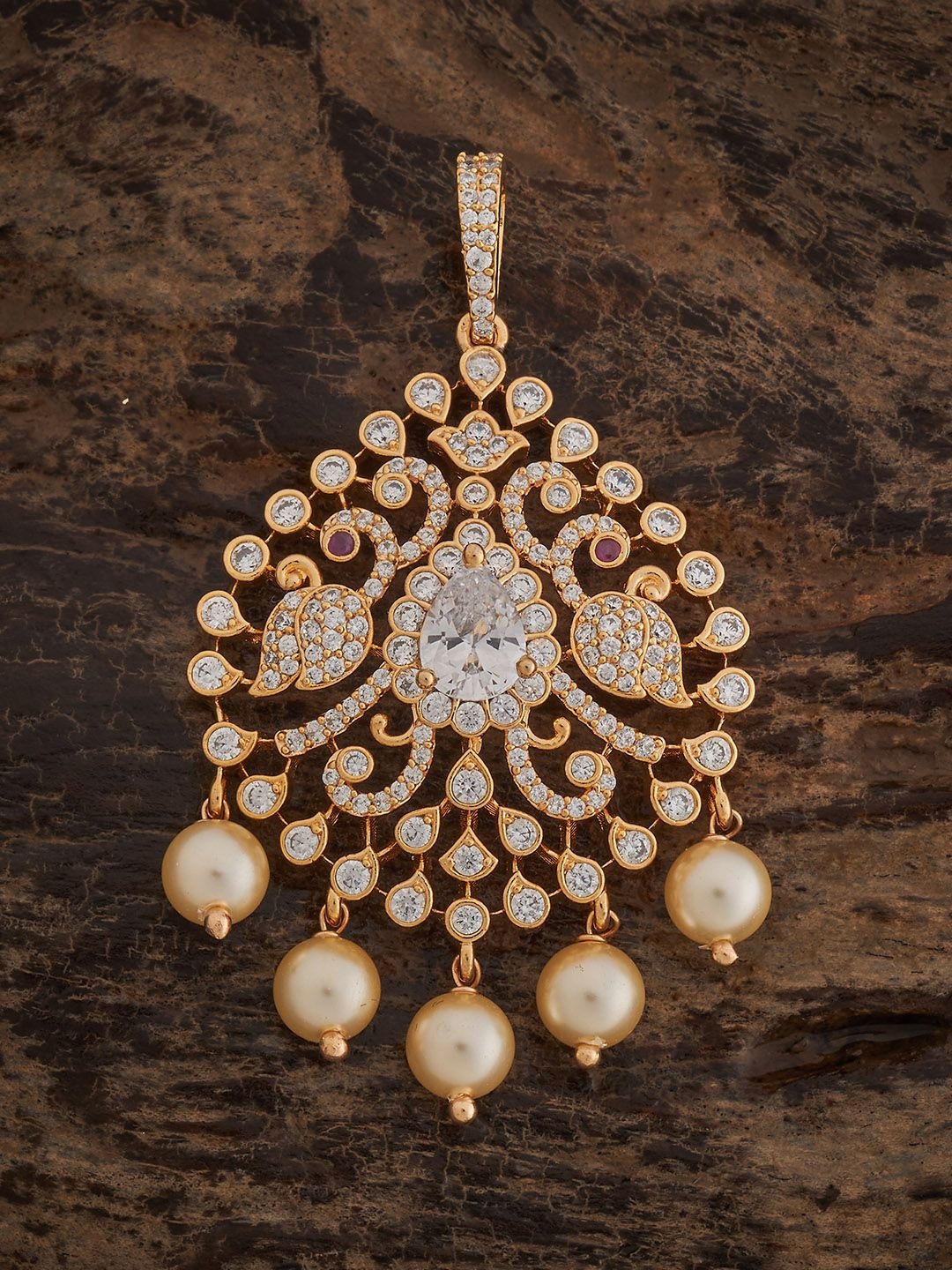 

Kushal's Fashion Jewellery Gold-Plated CZ Studded Teardrop Shaped Pendant