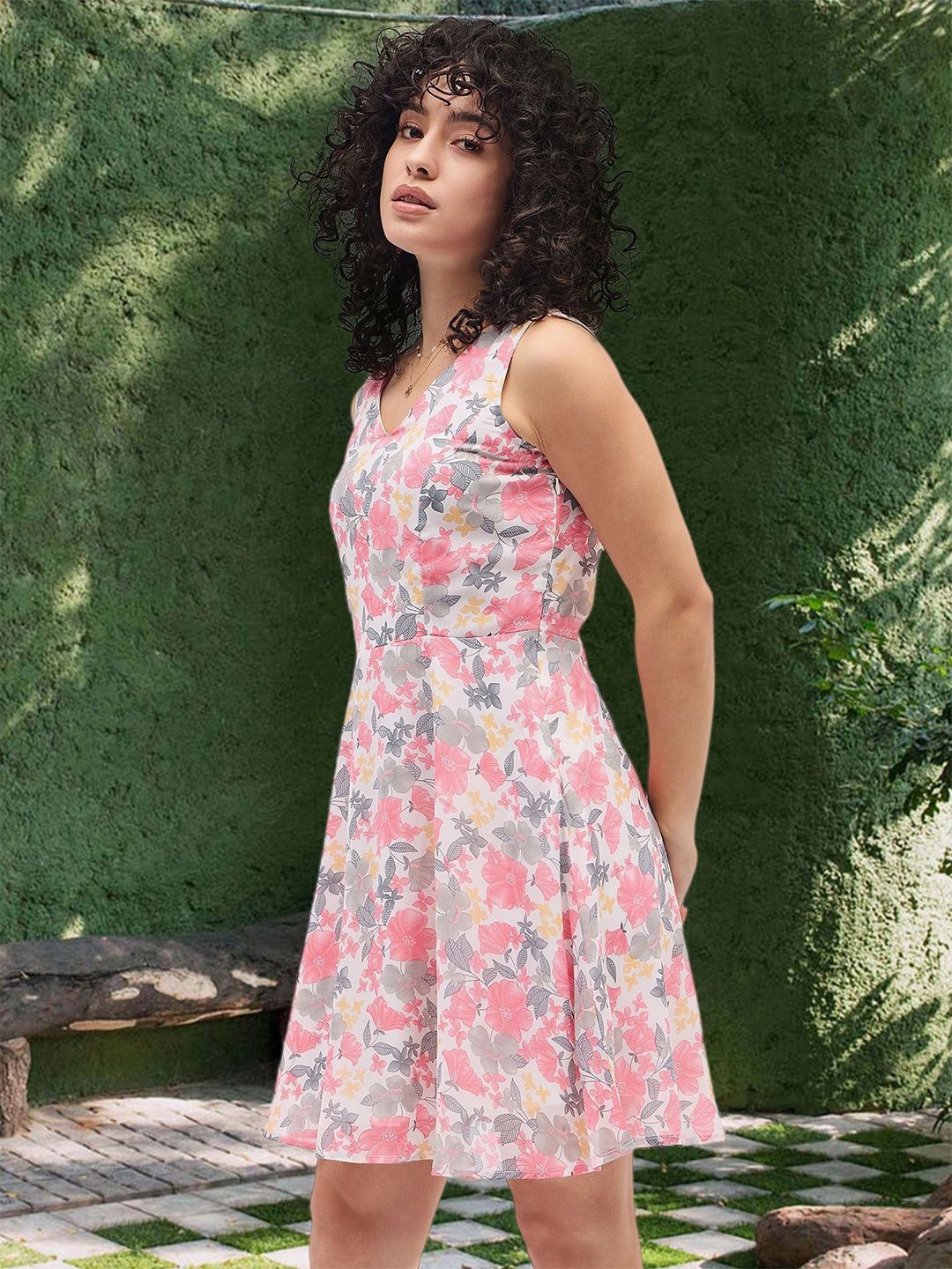 

DressBerry Floral Print Chiffon A-Line Mini Dress, Pink