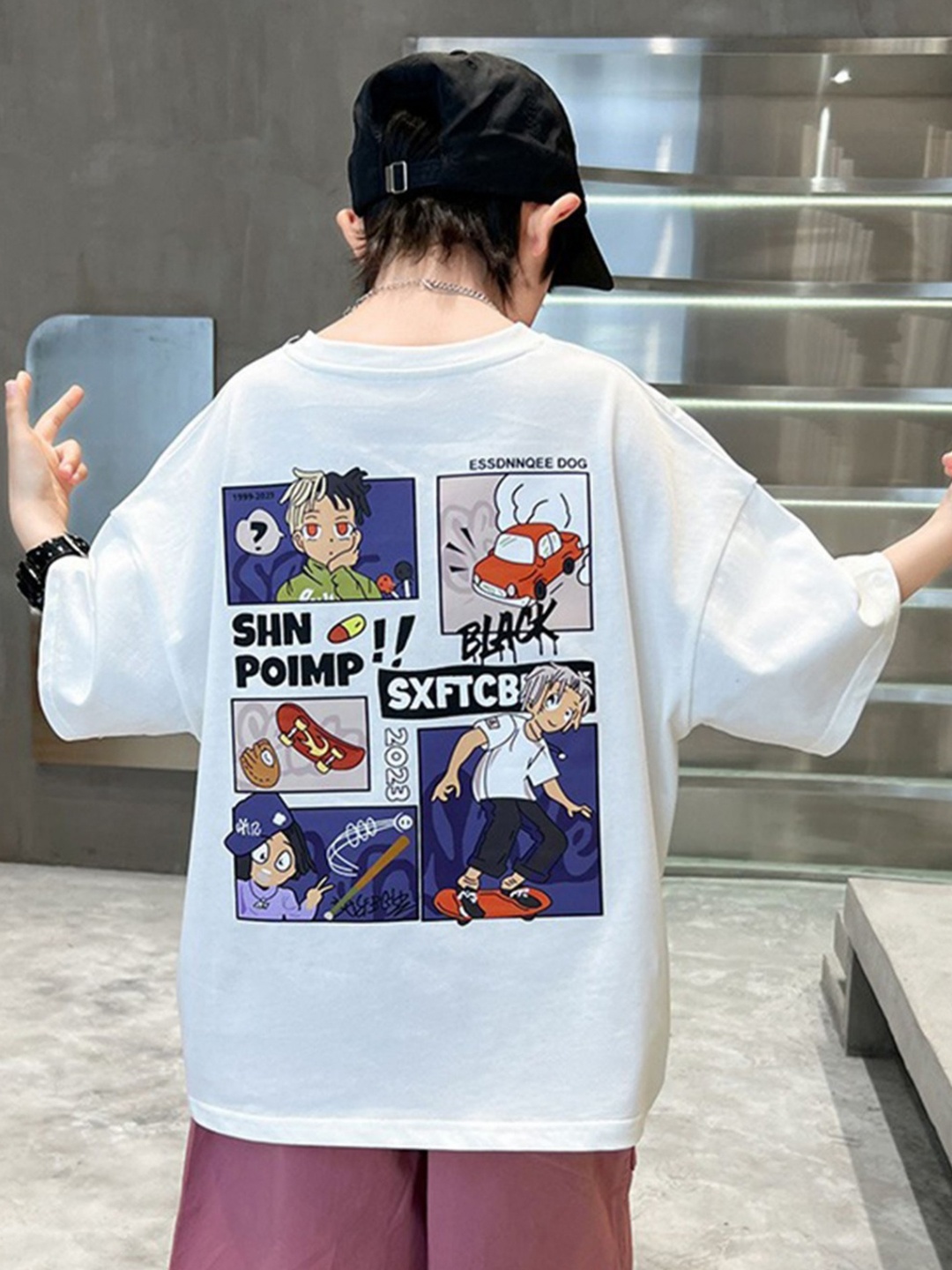 

LULU & SKY Boys Graphic Printed Round Neck Cotton Oversized T-shirt, White