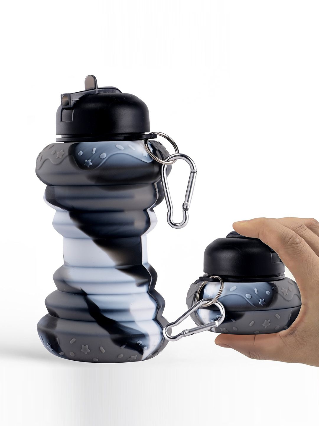 

Kuber Industries Black Pack of 2 Collapsible Water Bottles With Flip Cap-600 ml Each