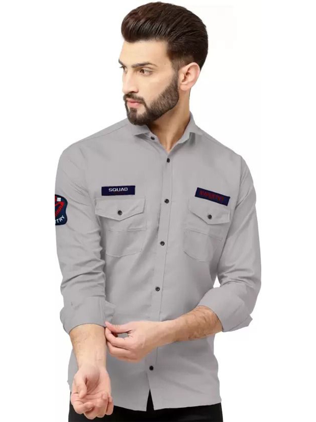 

GREENFLAIR Men Classic Fit Spread Collar Solid Cotton Casual Shirt, Grey