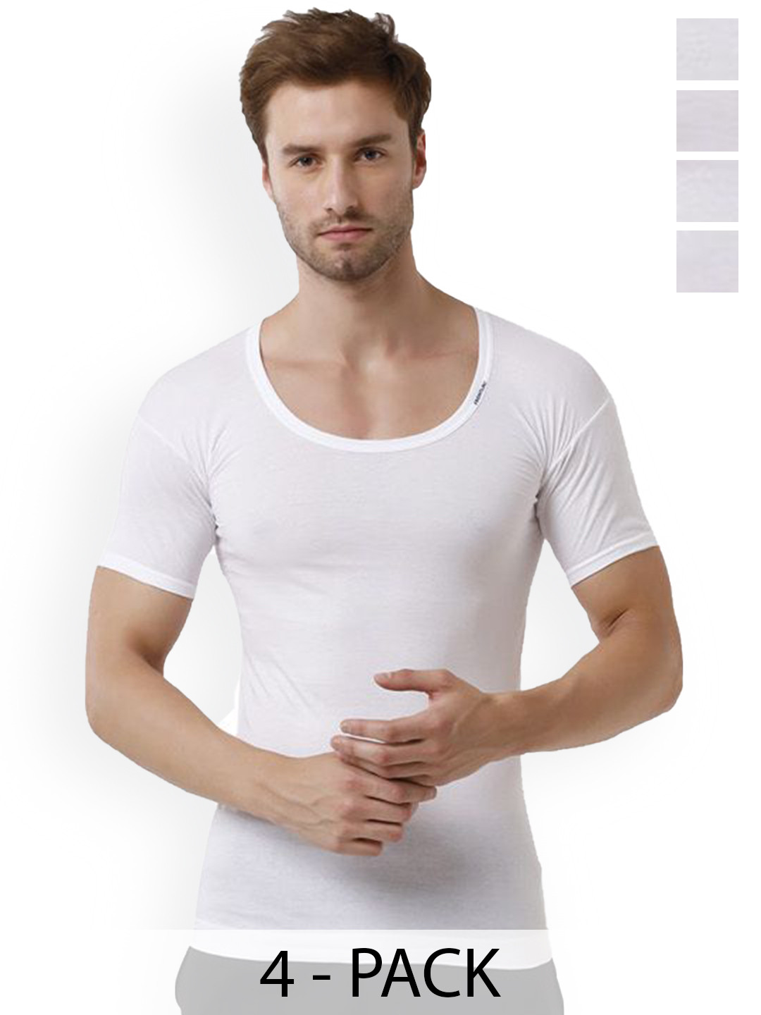 

Rupa Pack Of 4 Pure Cotton Undershirt Vests Frontline-White-Vest-RNS-4-105
