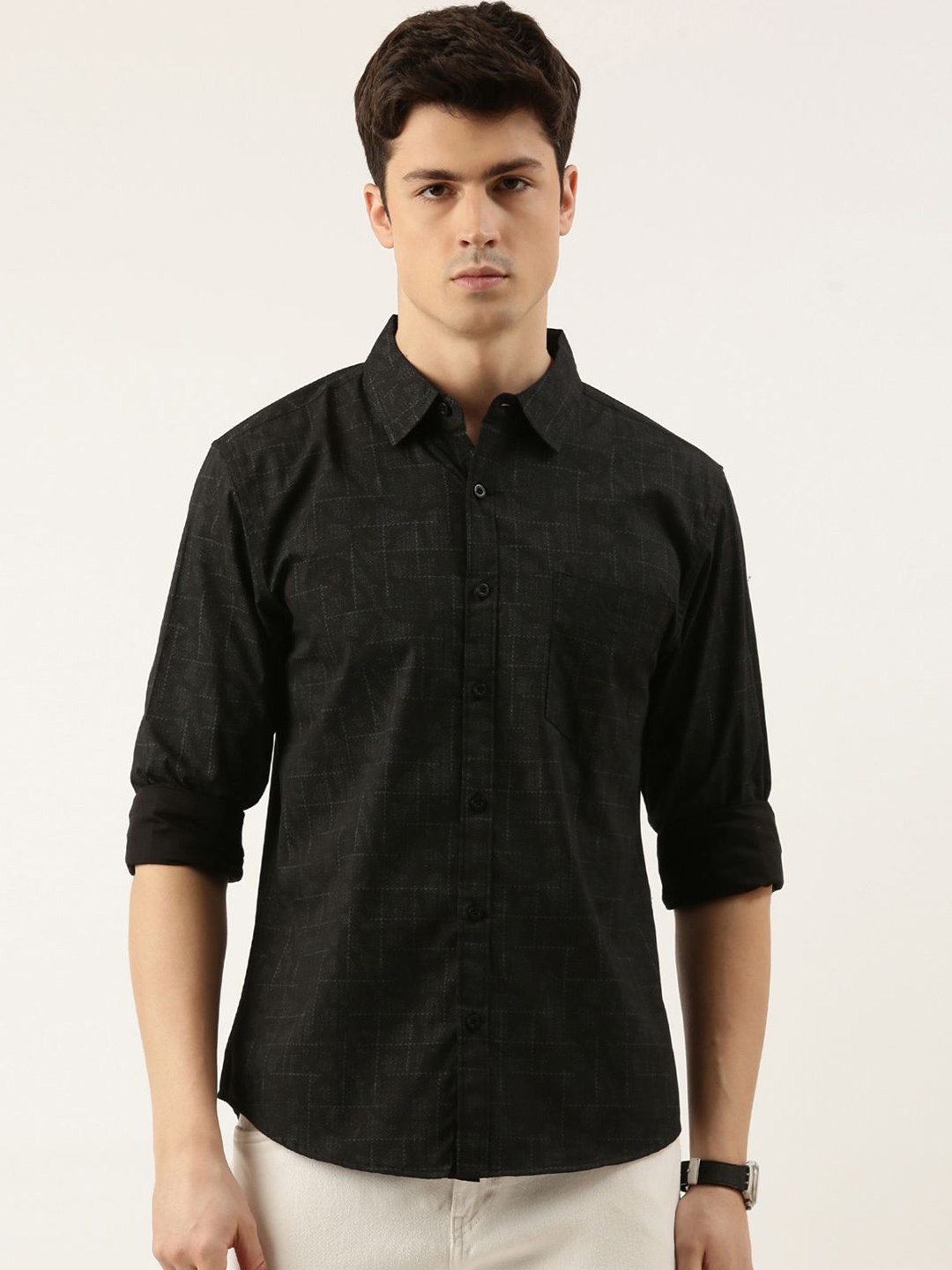 

Provogue Men Opaque Printed Casual Shirt, Black