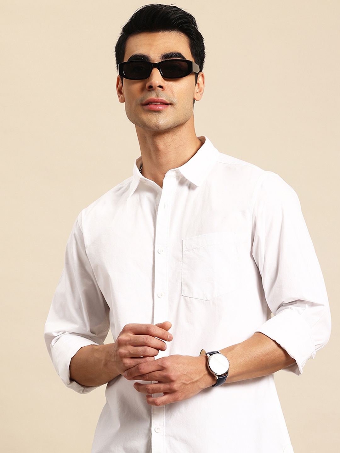 

Mast & Harbour Solid Relaxed Pure Cotton Casual Shirt, White