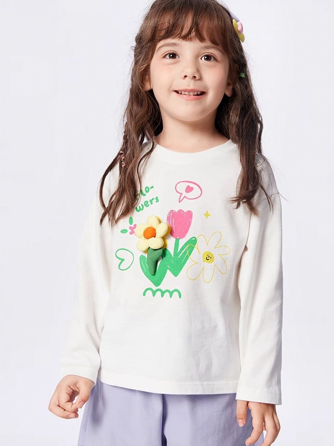

LULU & SKY Girls Graphic Printed Round Neck Cotton Oversized T-shirt, White