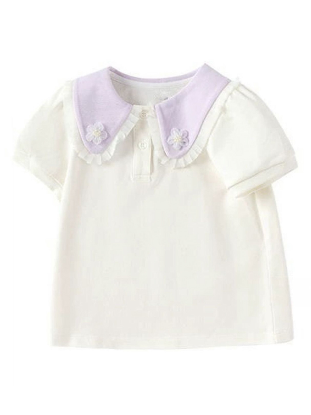 

LULU & SKY Girls Solid Peter Pan Collar Cotton T-shirt, Off white