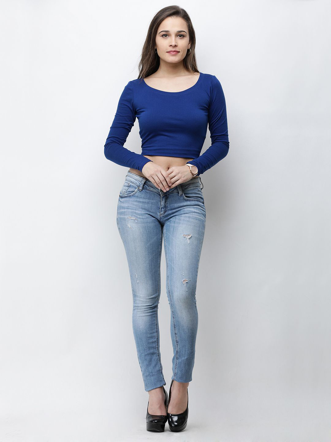 

Moda Rapido Women Solid Scoop Neck Cotton Top, Navy blue