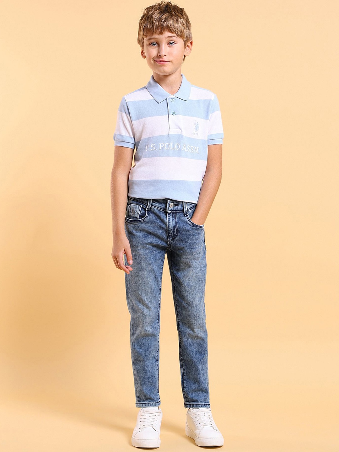 

U.S. Polo Assn. Kids Boys Slim Fit Light Fade Jeans, Blue