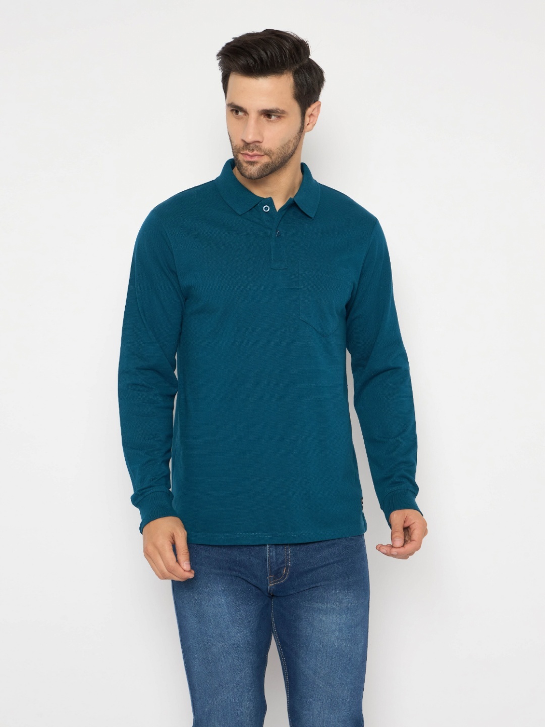 

NEVA Men Solid Polo Collar Cotton T-shirt, Teal