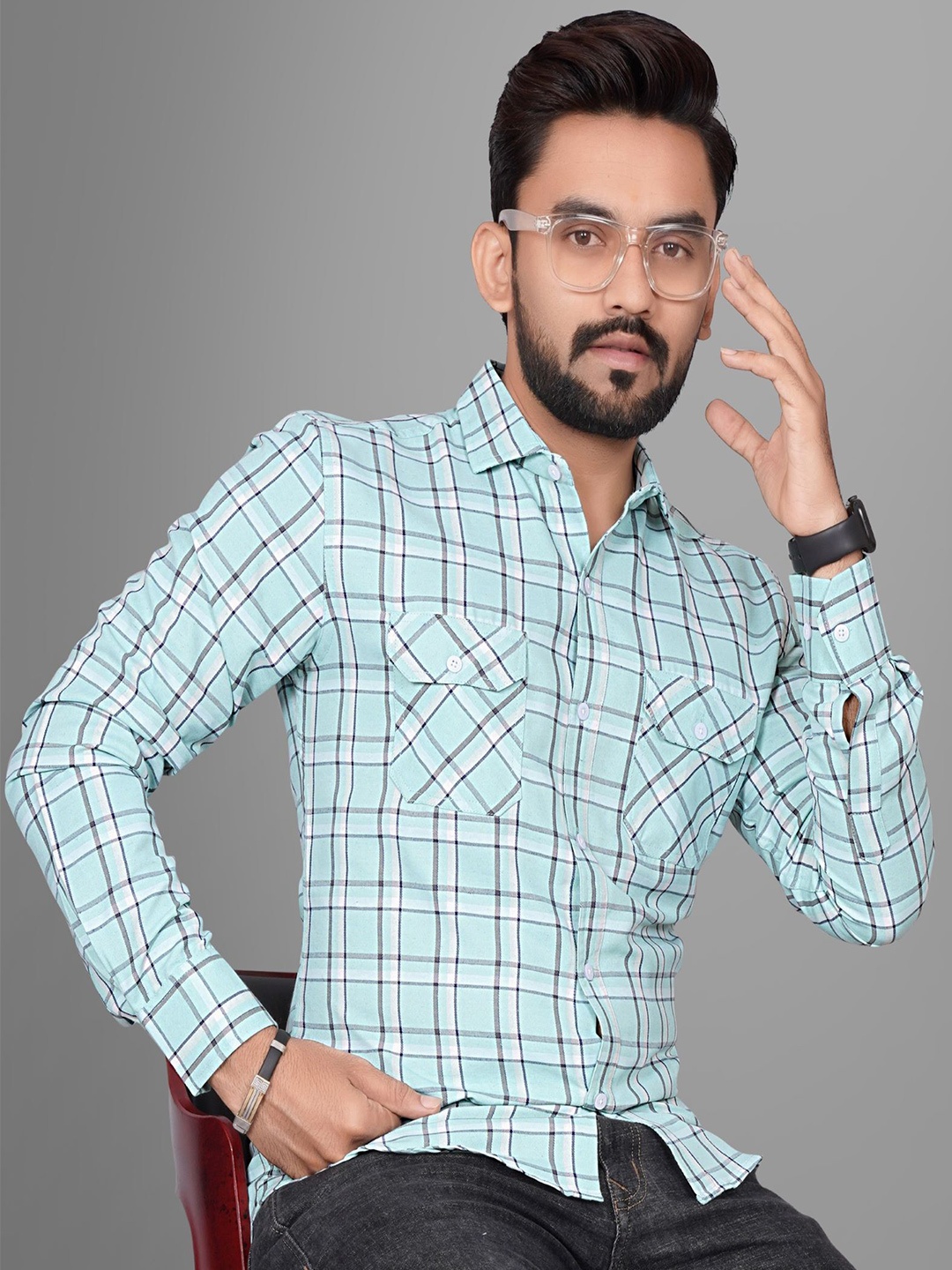 

Metronaut Men Regular Fit Spread Collar Checked Cotton Casual Shirt, Fluorescent green