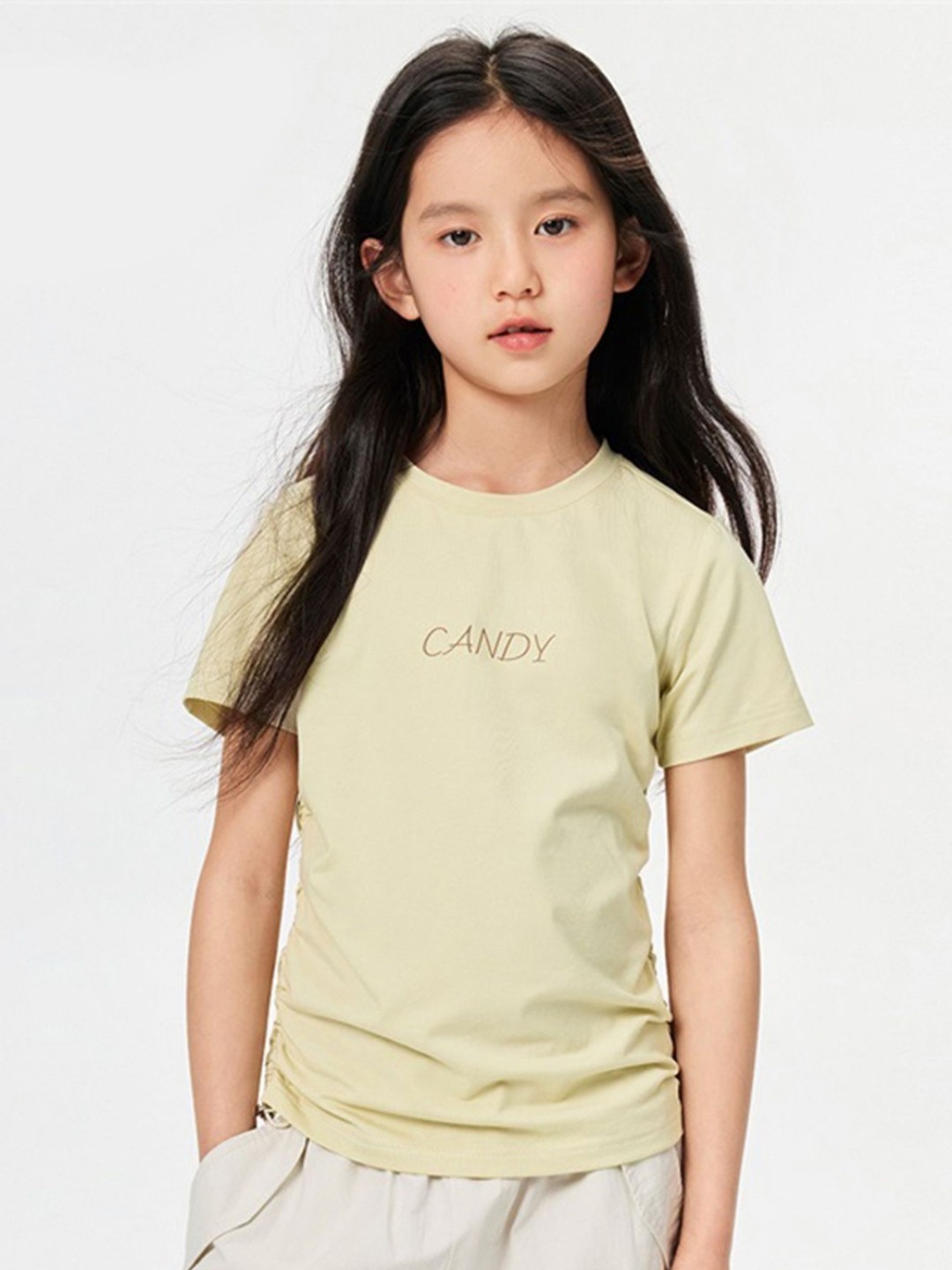 

LULU & SKY Girls Typography Printed Round Neck Cotton T-shirt, Cream