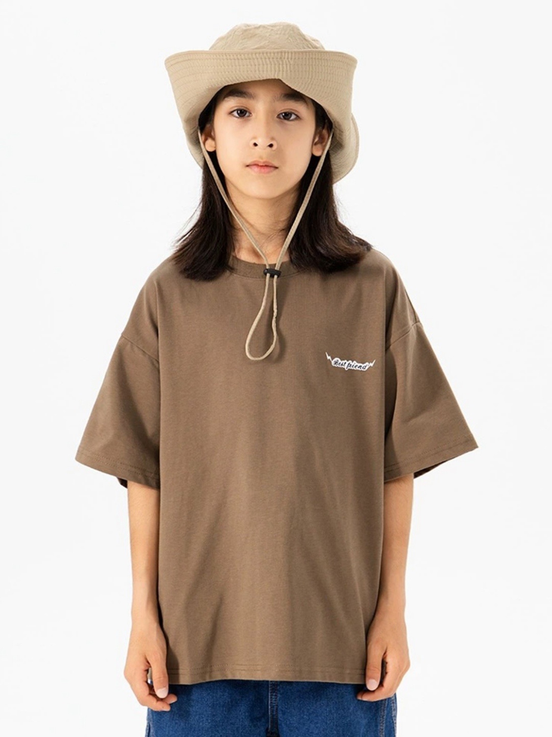 

LULU & SKY Girls Typography Printed Round Neck Cotton Oversized T-shirt, Brown