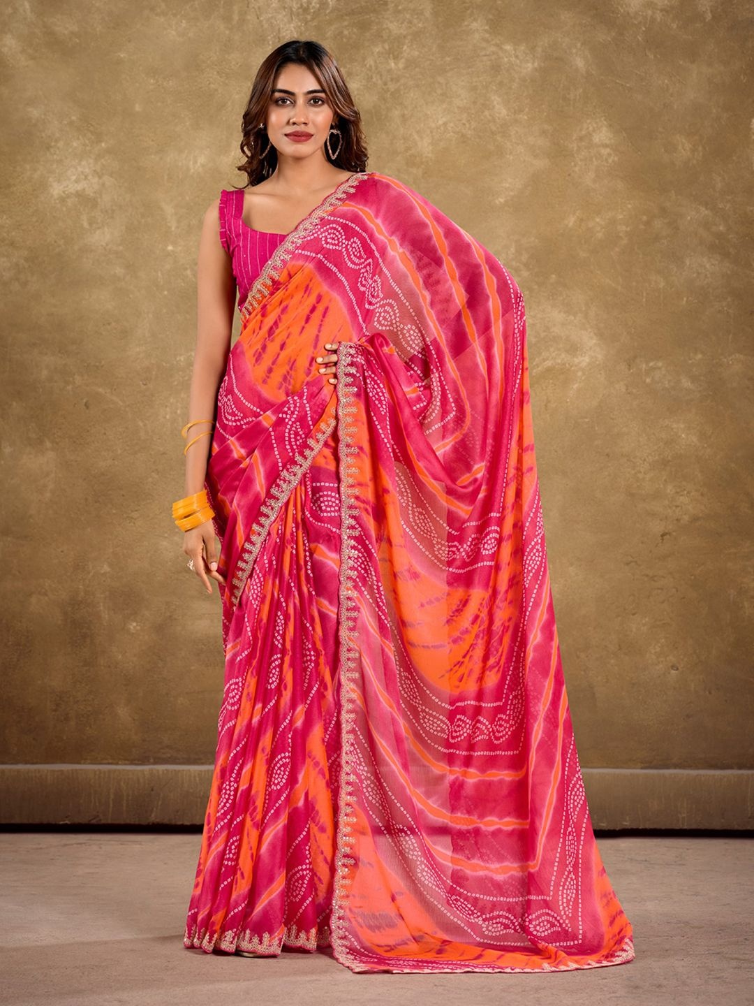 

DIVASTRI Bandhani Embroidery Work Saree, Pink