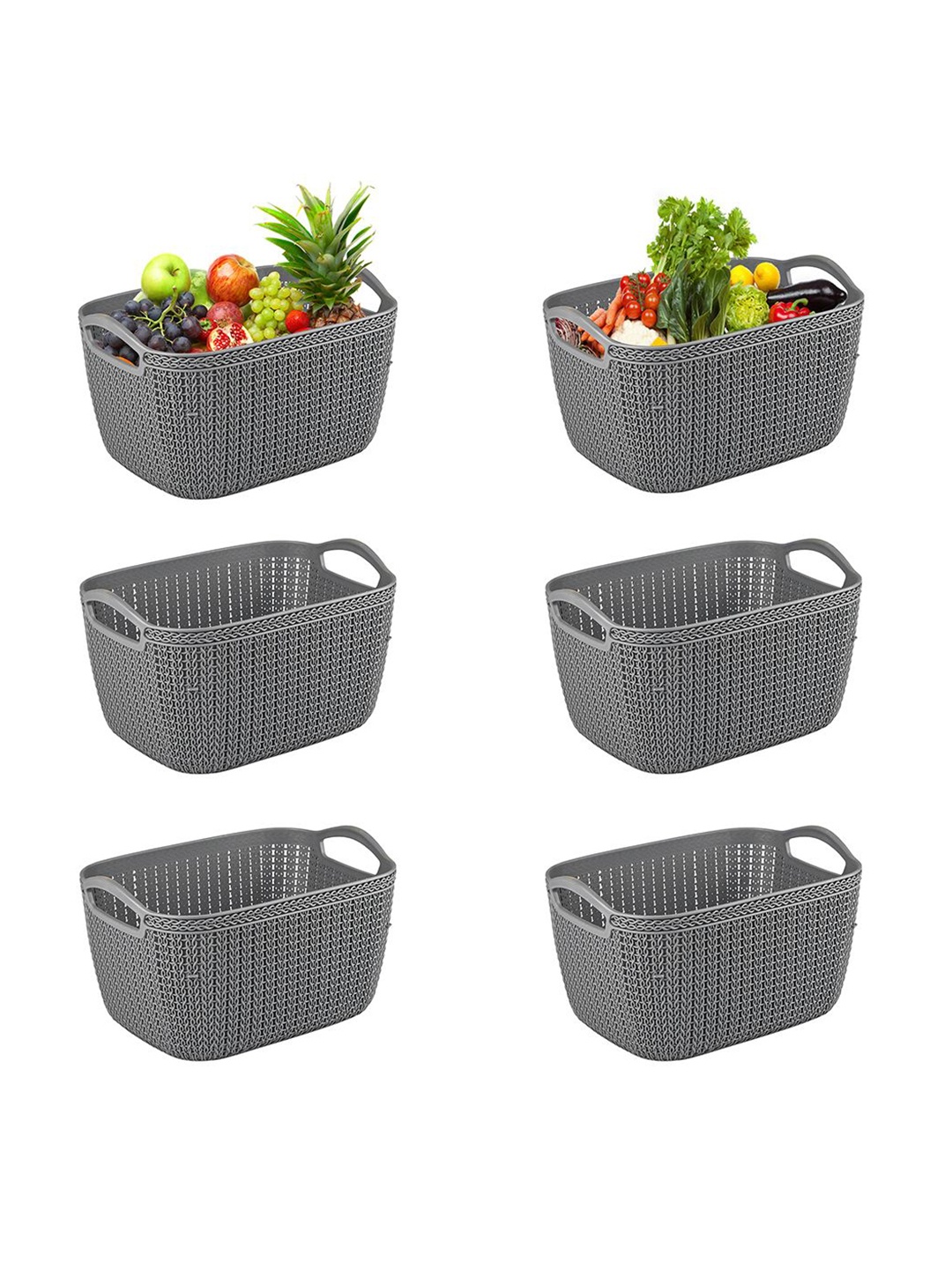 

Kuber Industries Grey Self Design Pack of 6 Multi-Purpose Basket For Storage