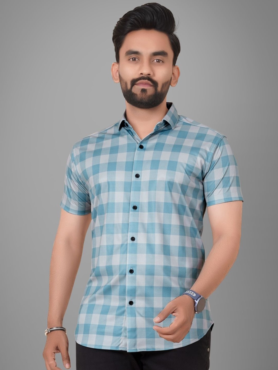 

Metronaut Men Regular Fit Spread Collar Buffalo Checked Elastane Casual Shirt, Grey