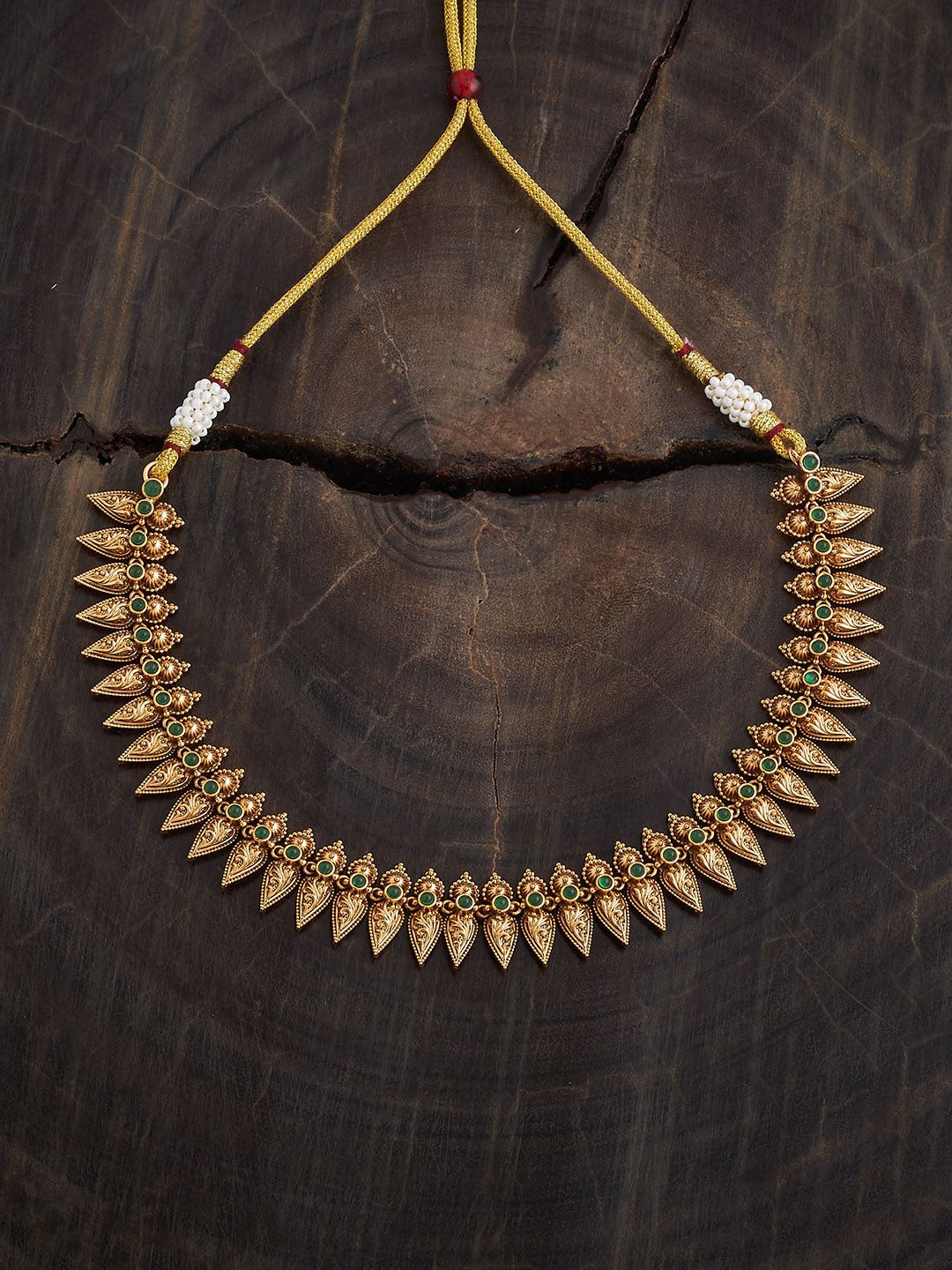 

Kushal's Fashion Jewellery Gold-Plated Artificial Stones Antique Necklace