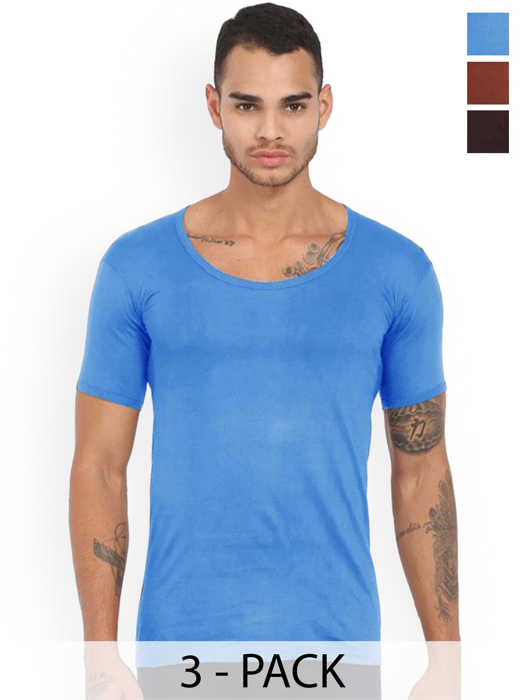 

Rupa Set Of 3 Cotton Undershirt Vests Frontline-Color-Asst-RNS-3-95, Blue