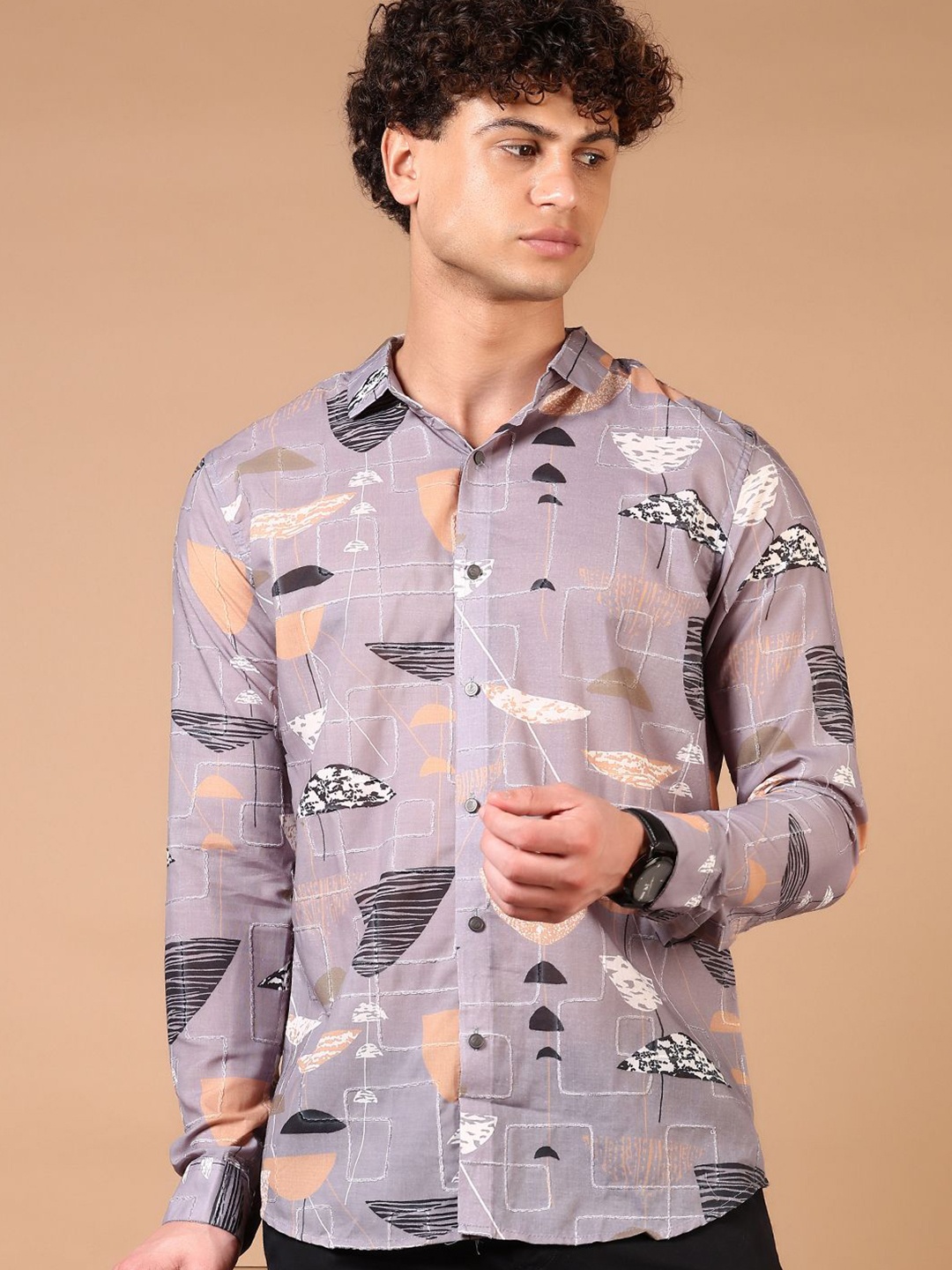 

V-Mart Men Spread Collar Abstract Printed Cotton Casual Shirt, Purple
