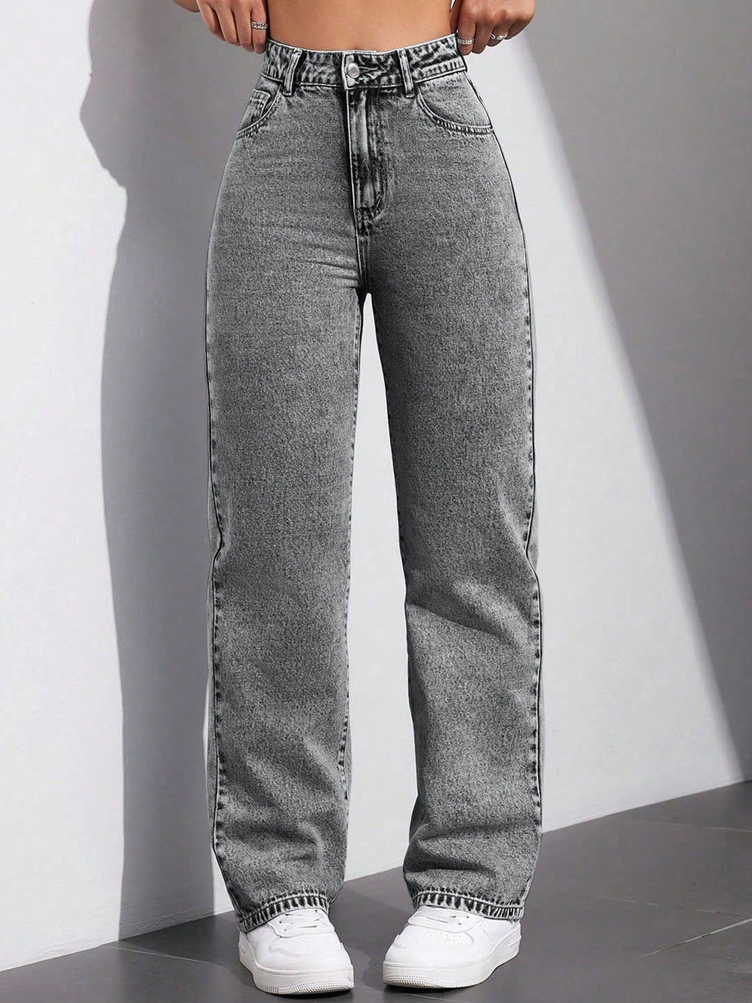 

PLUS 91 Women Straight Fit High-Rise Stretchable Jeans, Grey