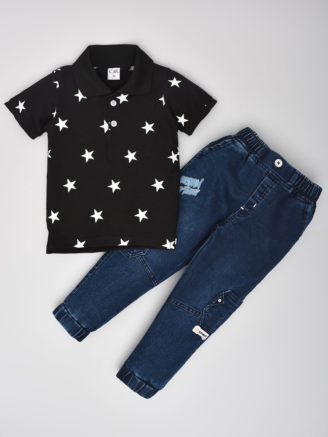 

BAESD Boys Printed T-shirt with Trousers, Black