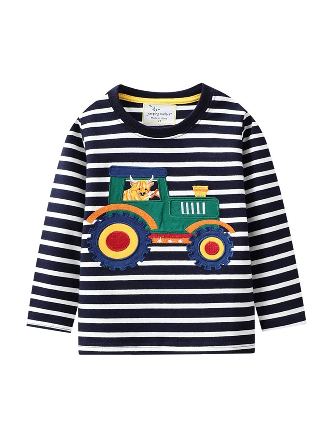 

LULU & SKY Boys Striped Round Neck Cotton T-shirt, Black