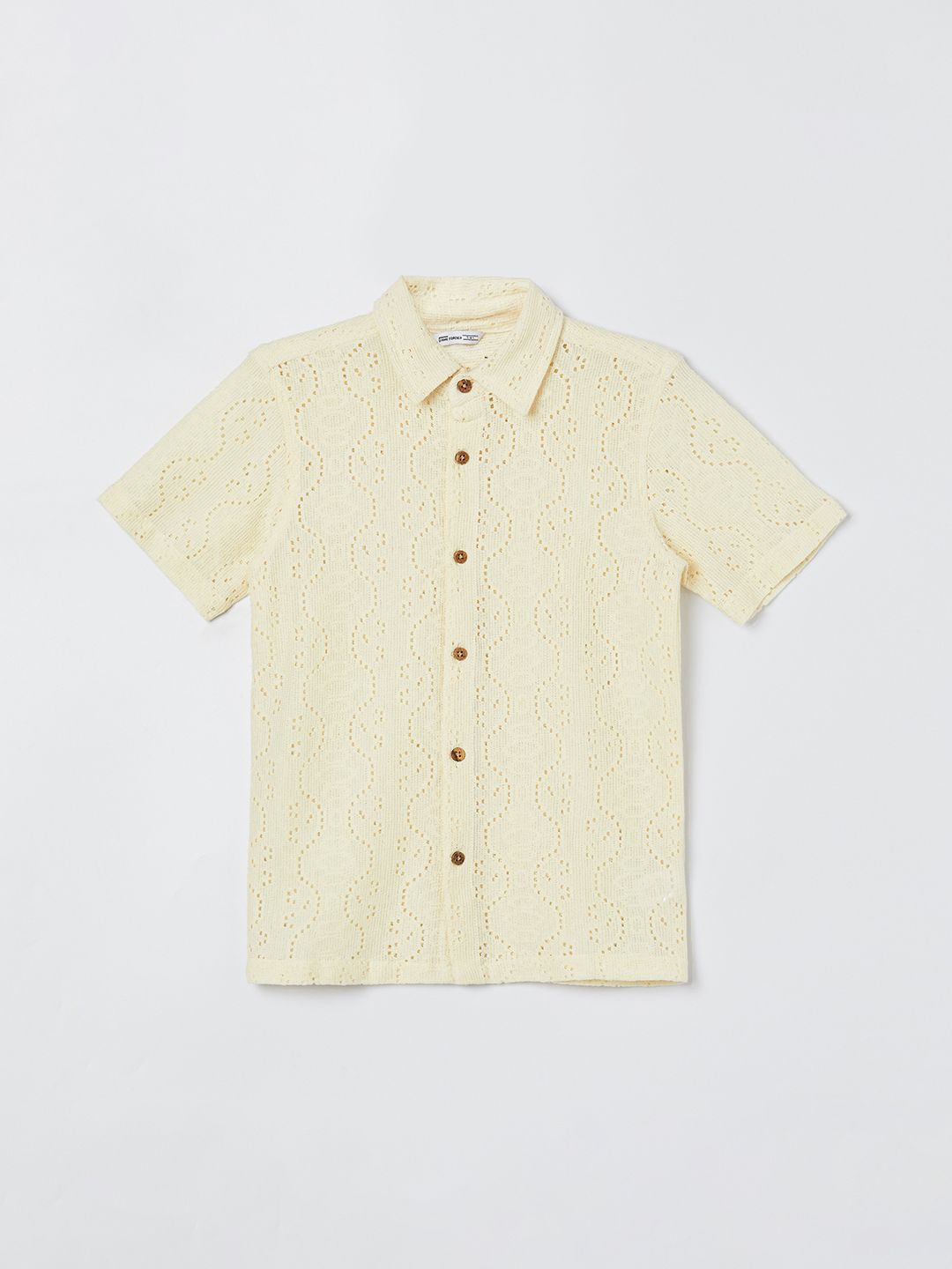 

Fame Forever by Lifestyle Boys Spread Collar Textured Cotton Casual Shirt, Yellow