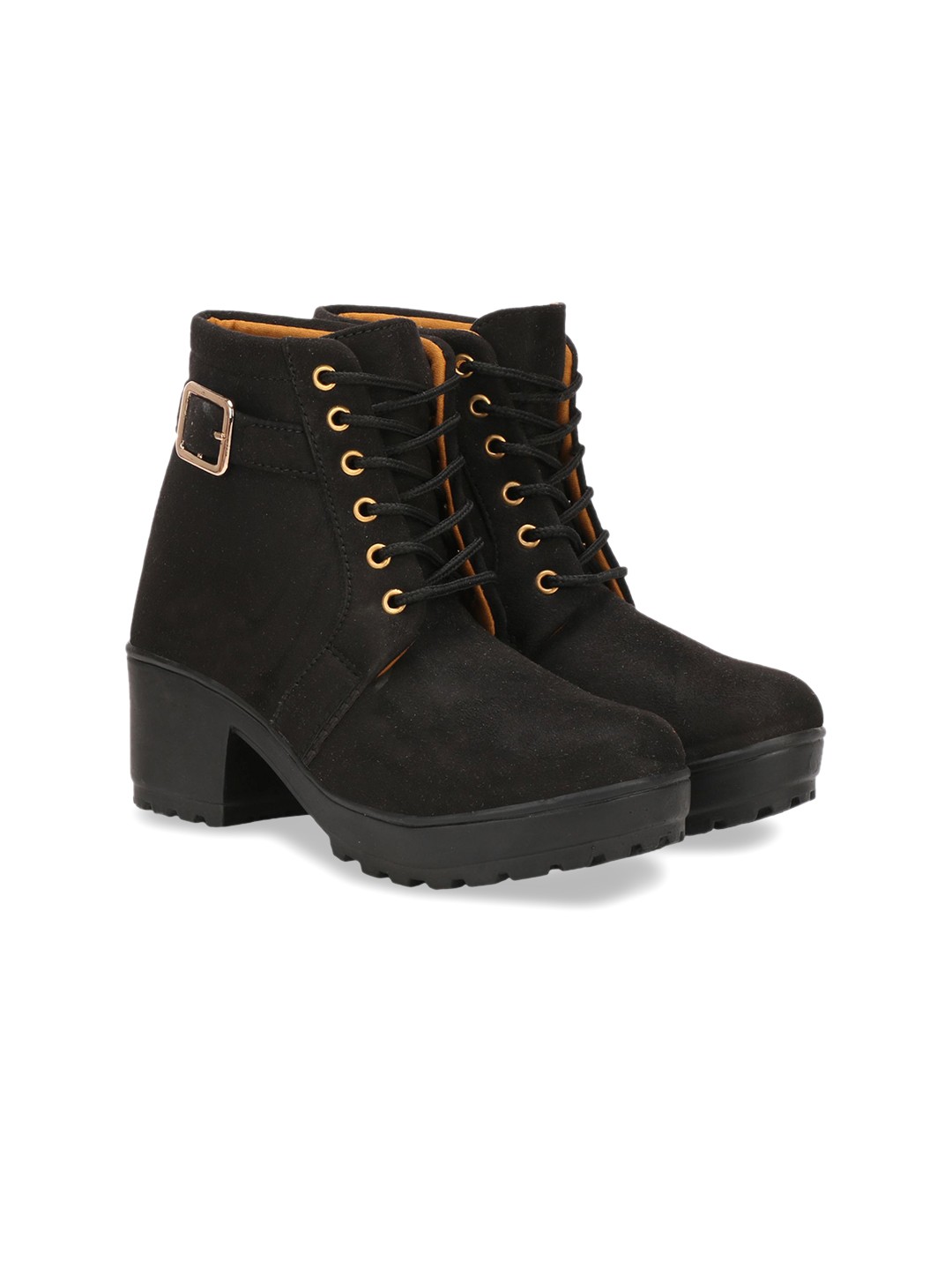 

Commander Shoes Women Block Heel Lace-Ups Chunky Boots, Black