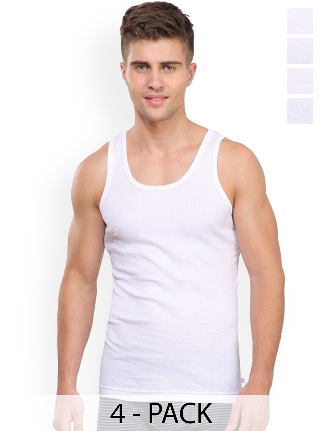 

Rupa Pack Of 4 Striped Cotton Undershirt Vests Frontline-Rib-White-RN-4-95