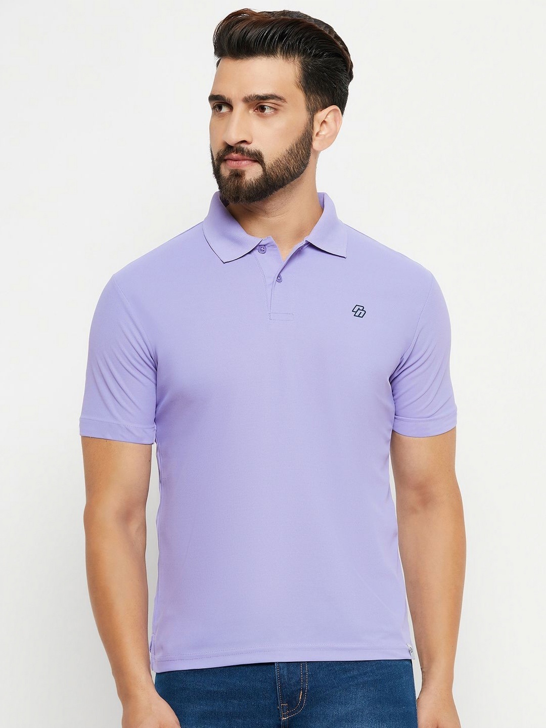 

RENUOVO Men Solid Polo Collar Cotton T-shirt, Lavender