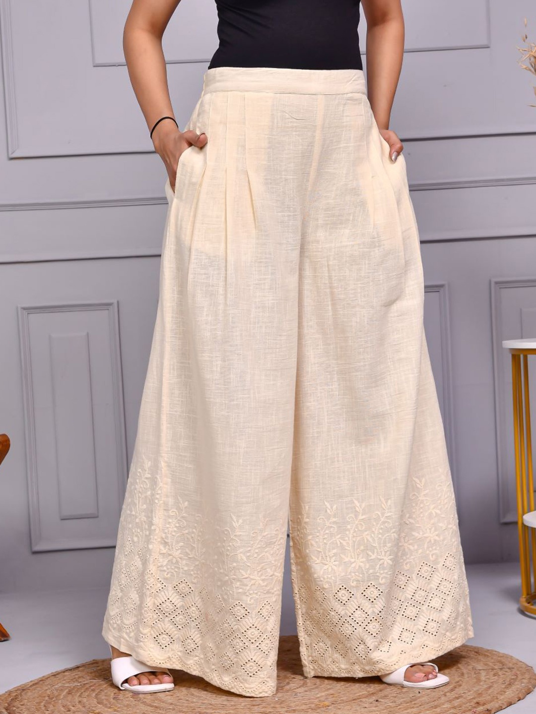 

Aspriya Women Ethnic Motifs Palazzos, Off white