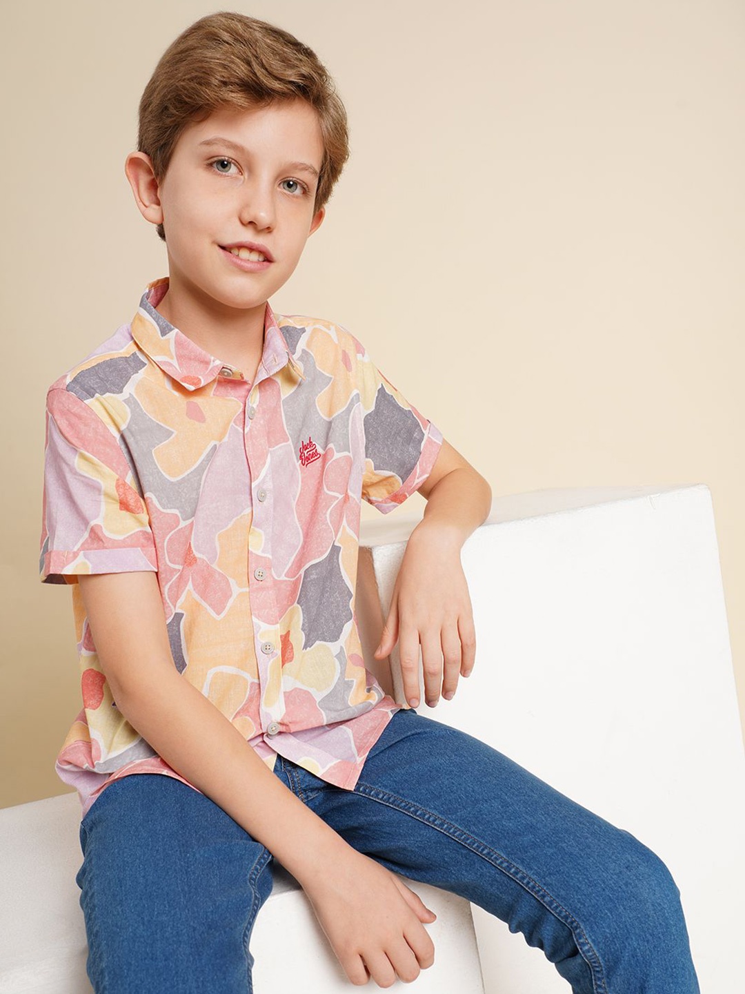 

Jack & Jones Junior Boys Spread Collar Floral Printed Cotton Casual Shirt, Coral