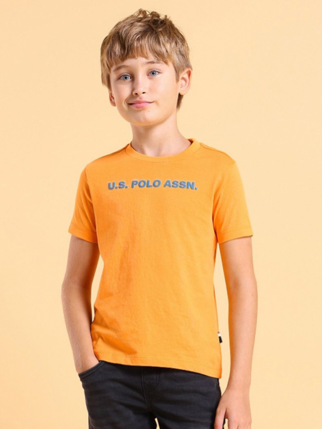 

U.S. Polo Assn. Kids Boys Graphic Printed Round Neck Cotton T-shirt, Orange