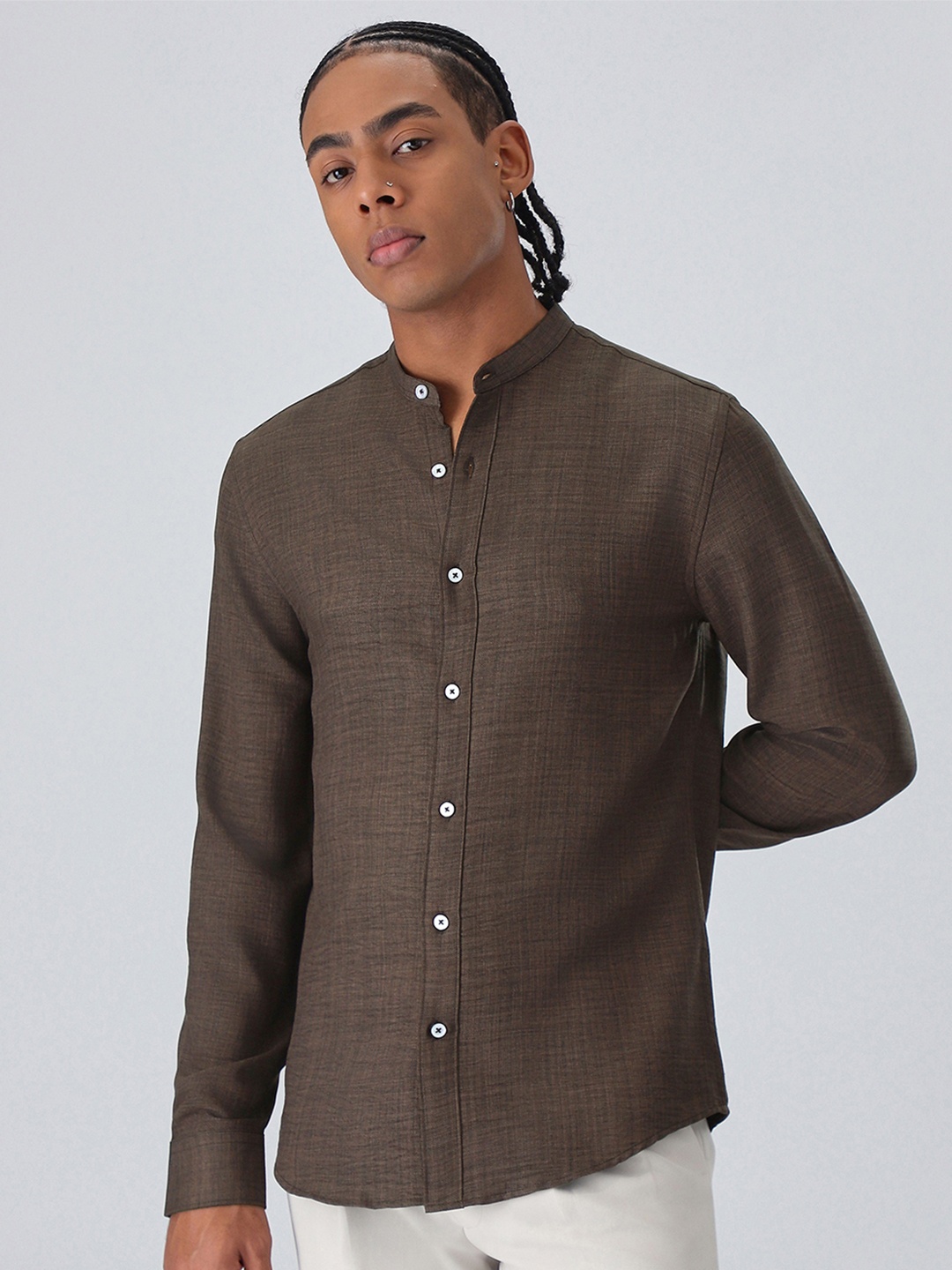 

Banana Club Dark Brown Mandarin Collar Shirt