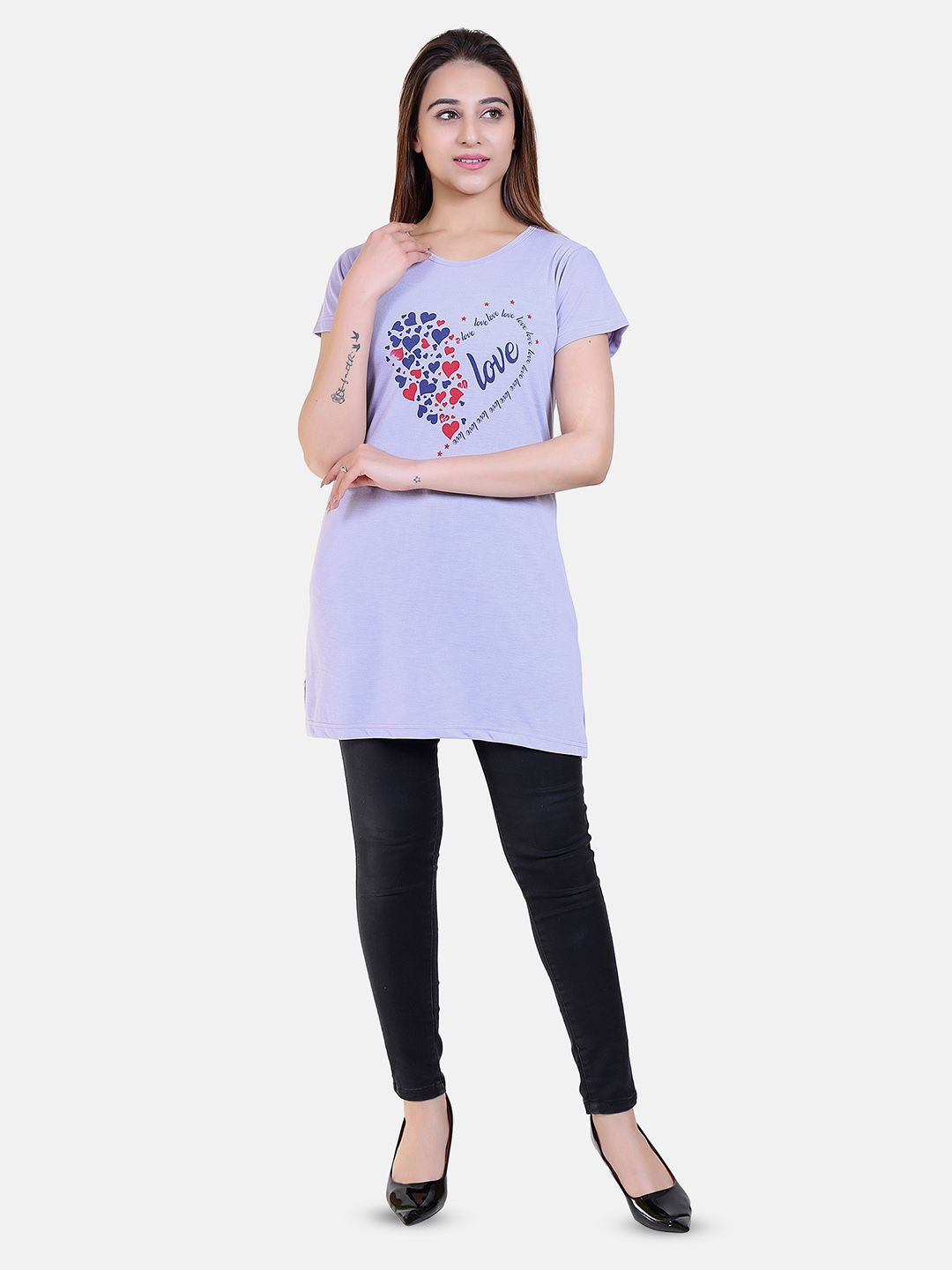 

Divine Girl Graphic Printed Cotton Longline T-shirt, Purple