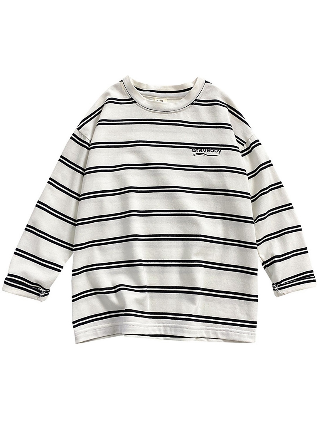 

LULU & SKY Boys Striped Round Neck Cotton Relaxed Fit T-shirt, White
