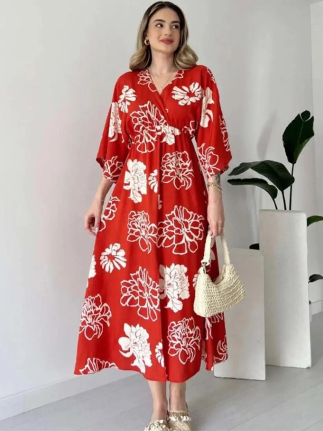 

PIMU Women Floral Printed Wrap Dress, Red