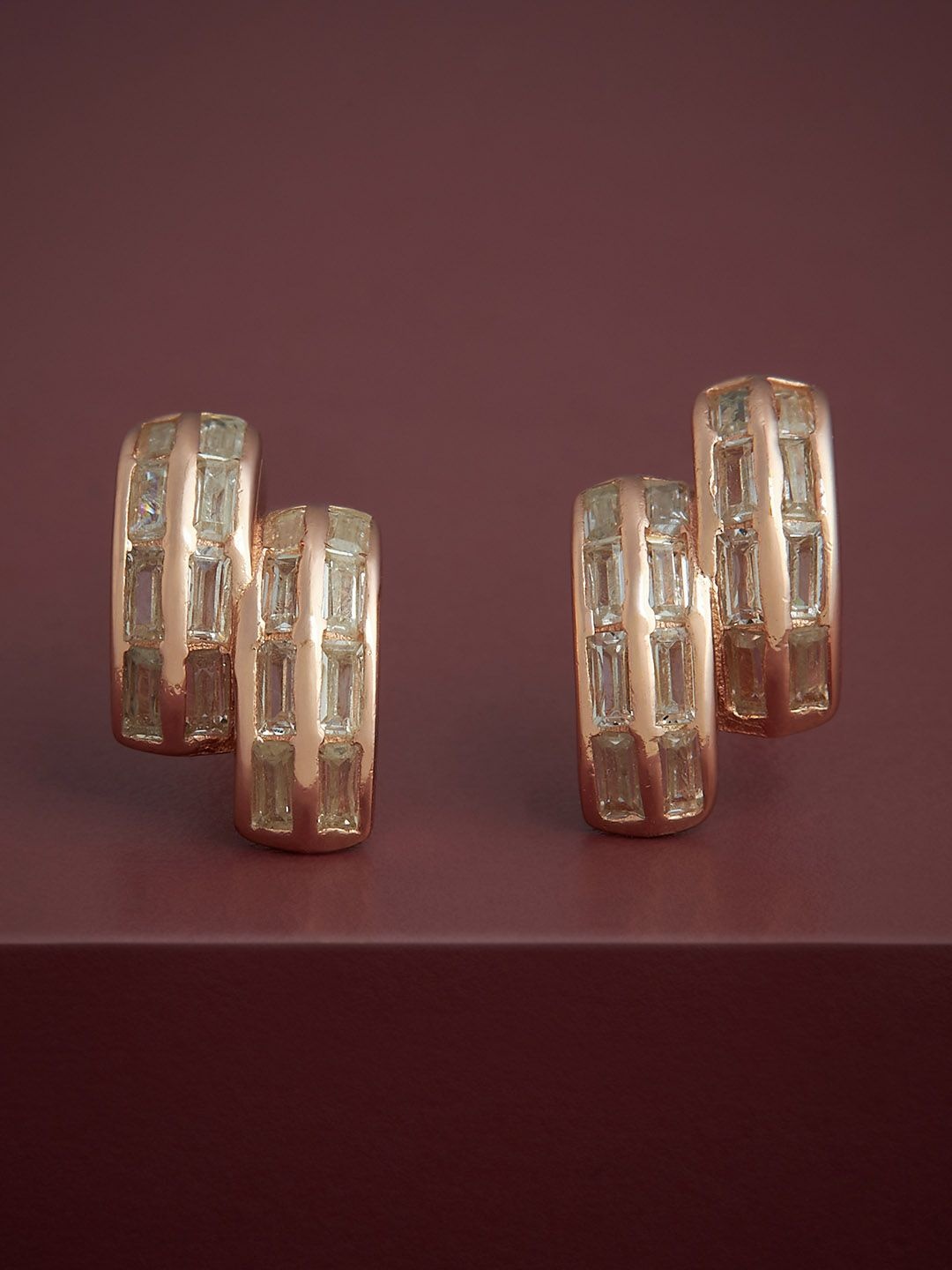 

Kushal's Fashion Jewellery 92.5 Silver Rose Gold-Plated CZ Studded Studs Earrings