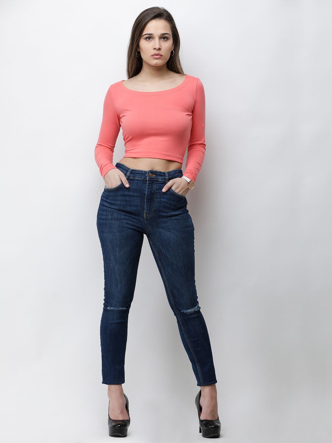 

Moda Rapido Women Solid Scoop Neck Cotton Top, Coral