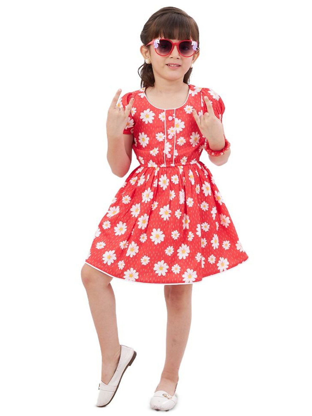 

BAESD Girls Floral Puff Sleeve Fit & Flare Dress, Red