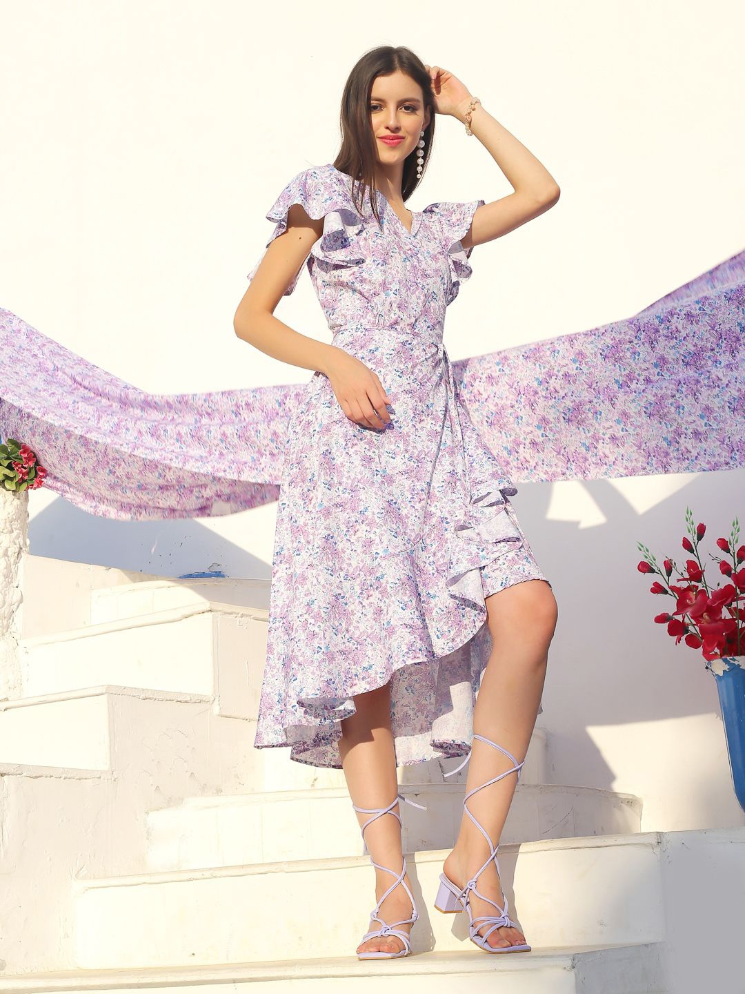 

Sera Floral Printed Flared Sleeve Fit & Flare Midi Dress, Mauve