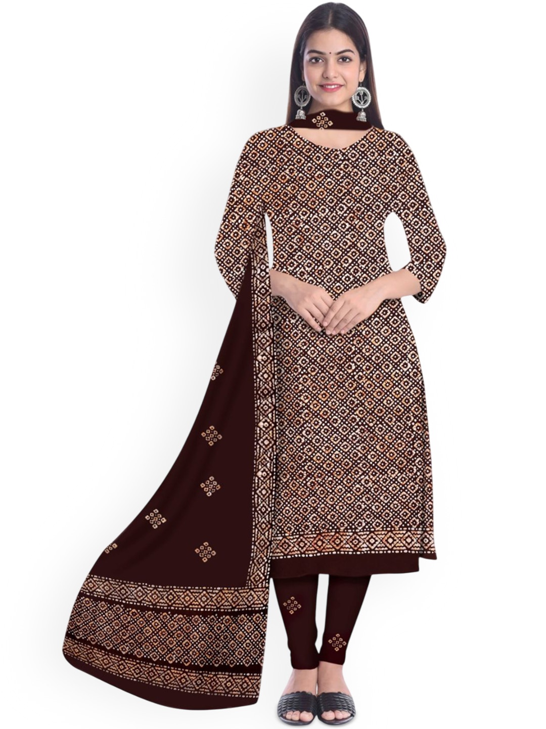 

Farooq Dyeing Floral Batik Dyed Pure Cotton Unstitched Dress Material, Brown