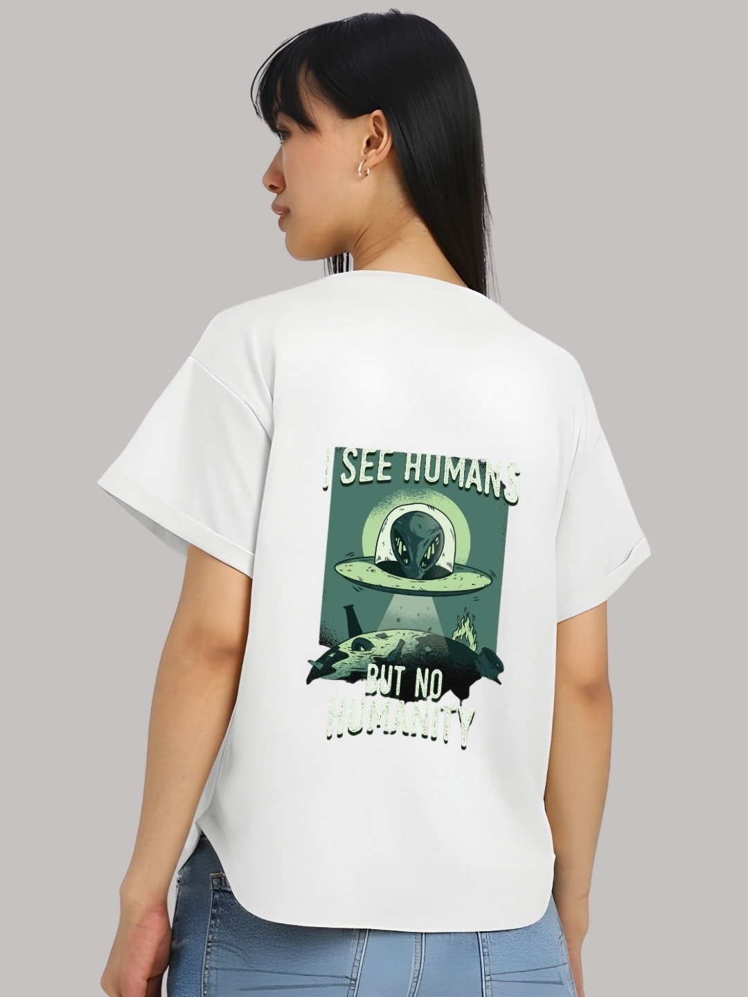 

Moda Rapido Women Graphic Printed Round Neck Cotton Relaxed Fit T-shirt, White